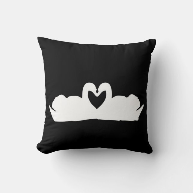Black And White Love Swan Cushion (Front)