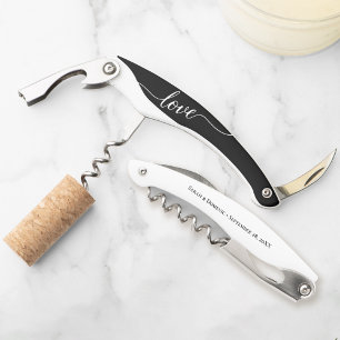 Black and White Love Thank You Wedding Favour  Corkscrew