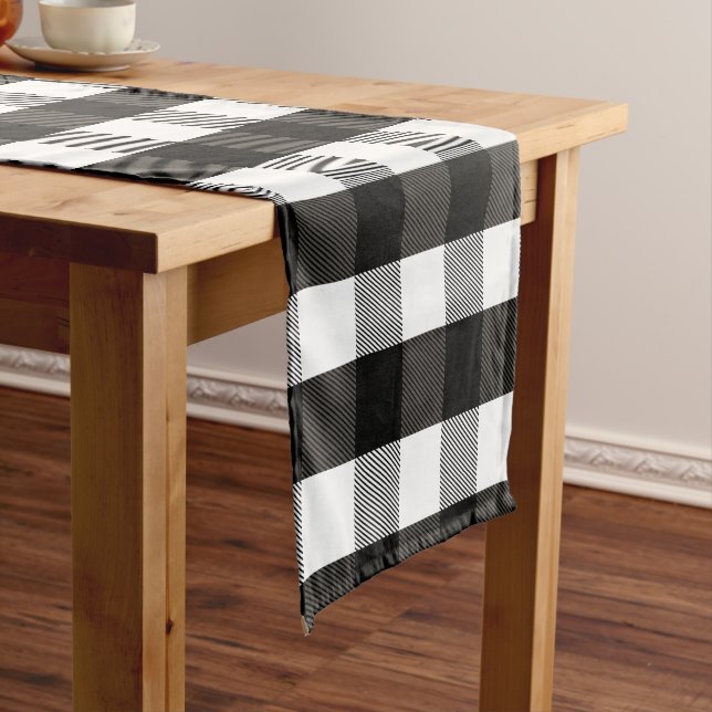 Black and White Lumberjack Plaid Short Table Runner (In Situ)