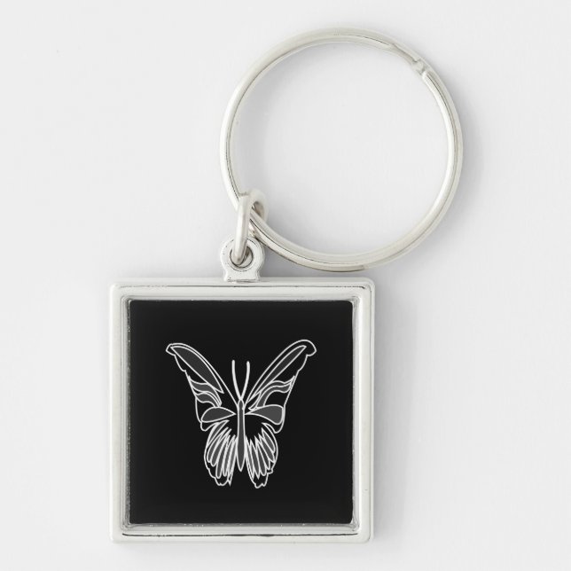 Black and White Luna Moth Butterfly Key Ring (Front)