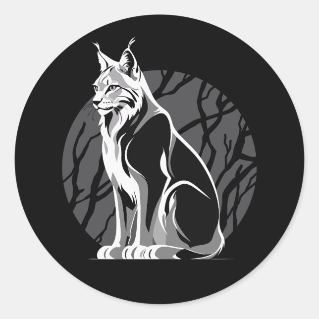 Black And White Lynx Classic Round Sticker (Front)