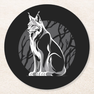 Black And White Lynx Round Paper Coaster