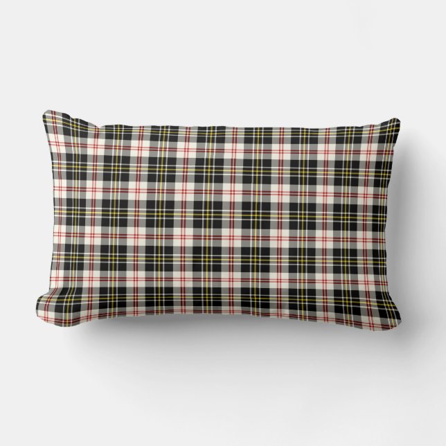 Black and White MacPherson Clan Formal Plaid Lumbar Cushion (Front)