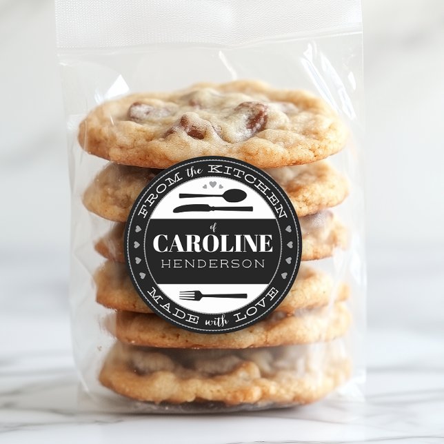 Black and White Made With Love Food Gift Classic Round Sticker (Creator Uploaded)