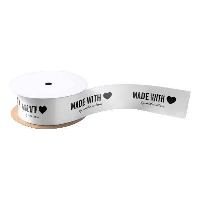 Black and White Made with Love Heart Satin Ribbon (Spool)