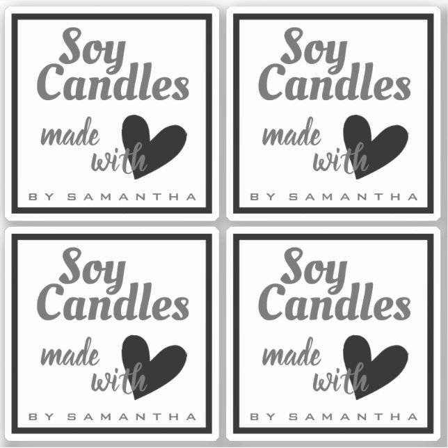 Black and White Made with Love Heart Soy Candles (Front)