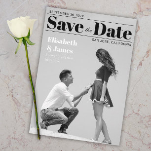 Black and White Magazine Cover Photo & Typography Save The Date
