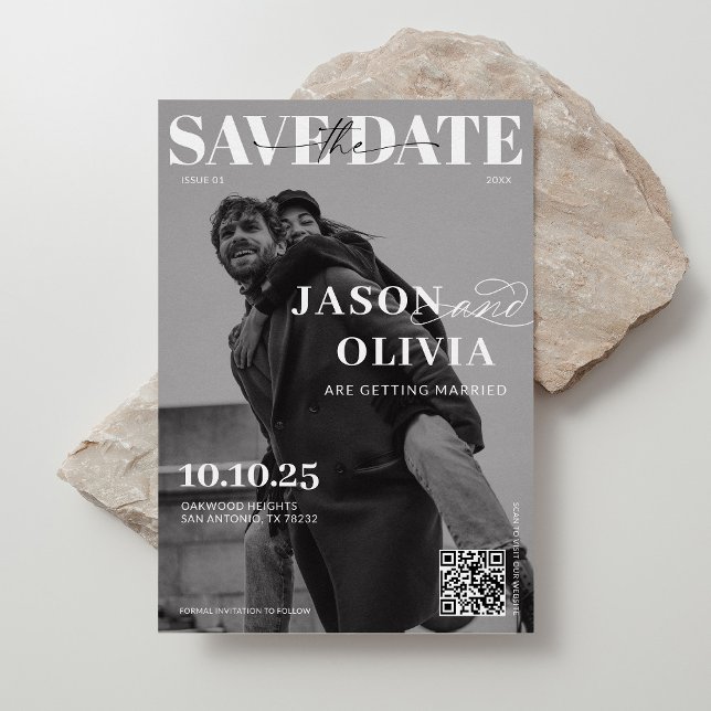 Black and White Magazine Cover Photo Wedding Save The Date (Creator Uploaded)