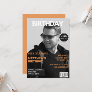 Black and white Magazine Editorial 63rd birthday Invitation
