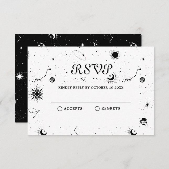 black and white magic moon crystal ball  RSVP card (Front/Back)