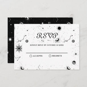 black and white magic moon crystal ball RSVP card