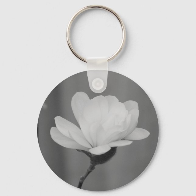 Black and White Magnolia Centennial Bloom Key Ring (Front)