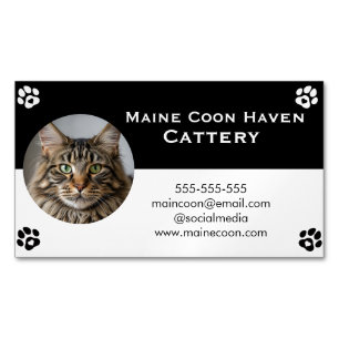 Black and White Maine Coon Customizable Magnetic Business Card
