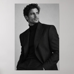 Black and White Male Portrait in Black Suit Wall A Poster