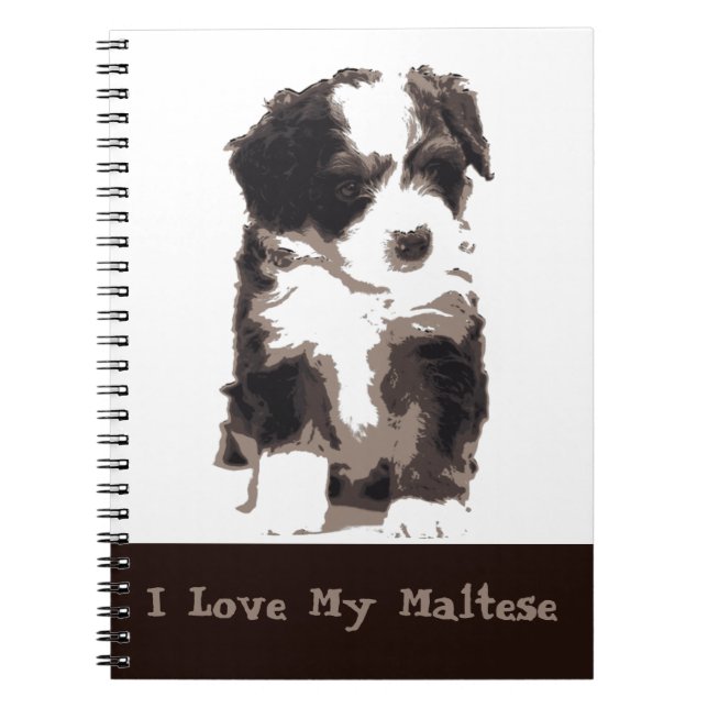 Black and White Maltese Puppy Dog Notebook (Front)