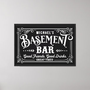 Black and White Man Cave Basement Bar Canvas Print