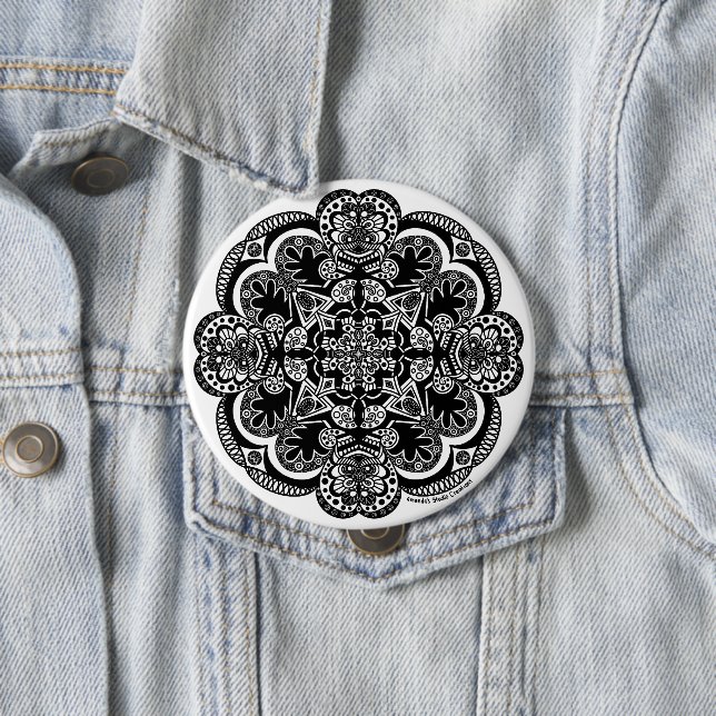 Black and White Mandala 10 Cm Round Badge (In Situ)