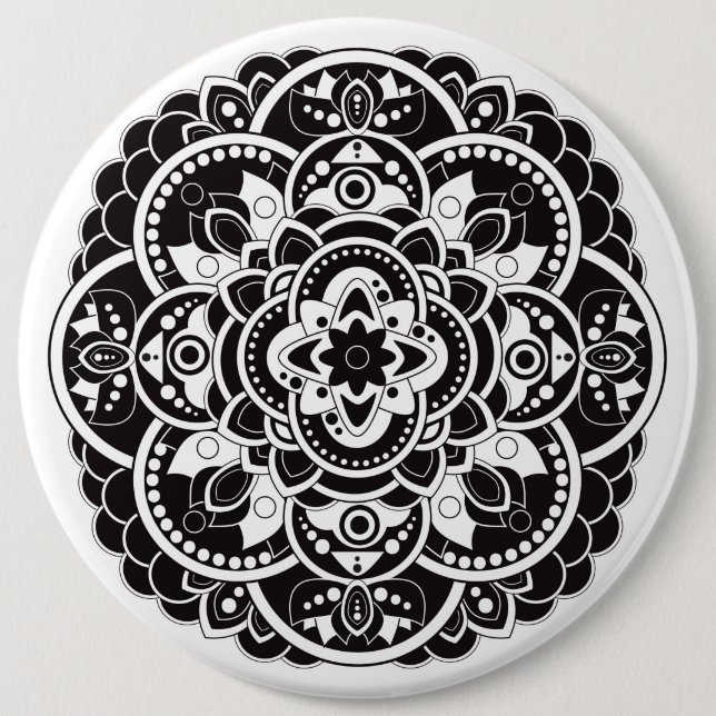 Black and white mandala 6 cm round badge (Front)