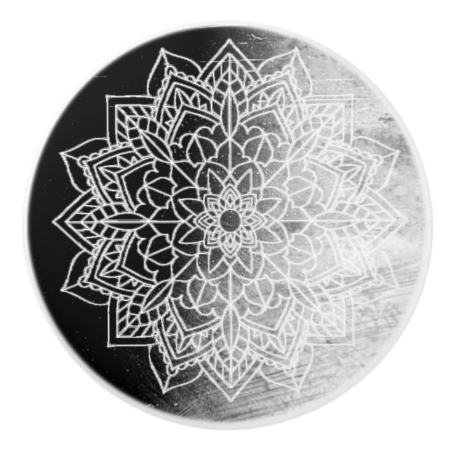 Black and white Mandala Ceramic Knob (Front)