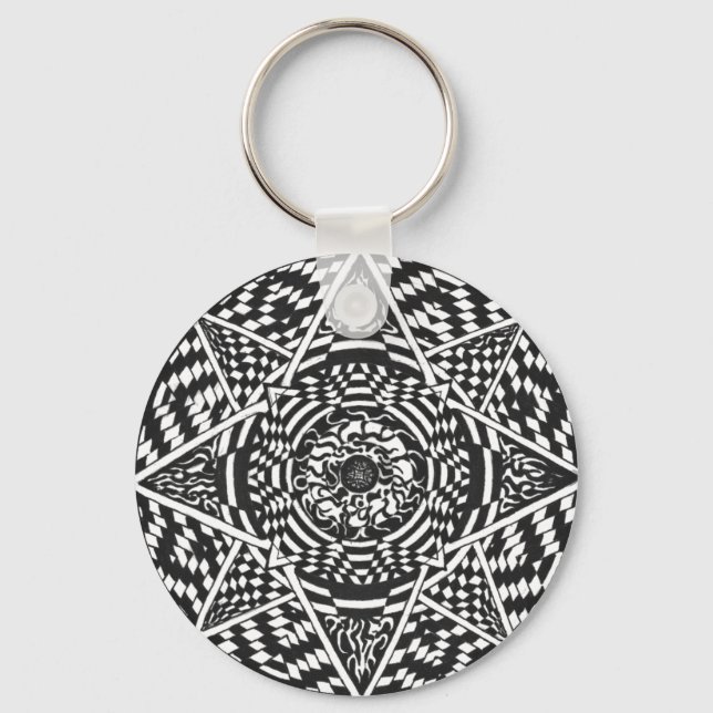 Black and white mandala design key ring (Front)