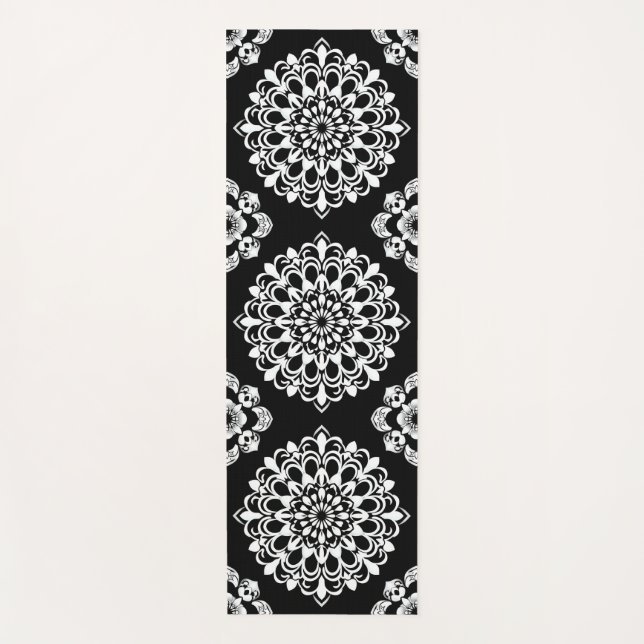 Black and White Mandala Design Yoga Mat (Front)