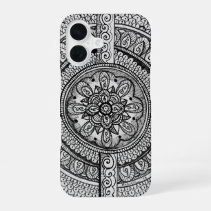 Black and White Mandala Flower Floral Patterned iPhone 16 Case