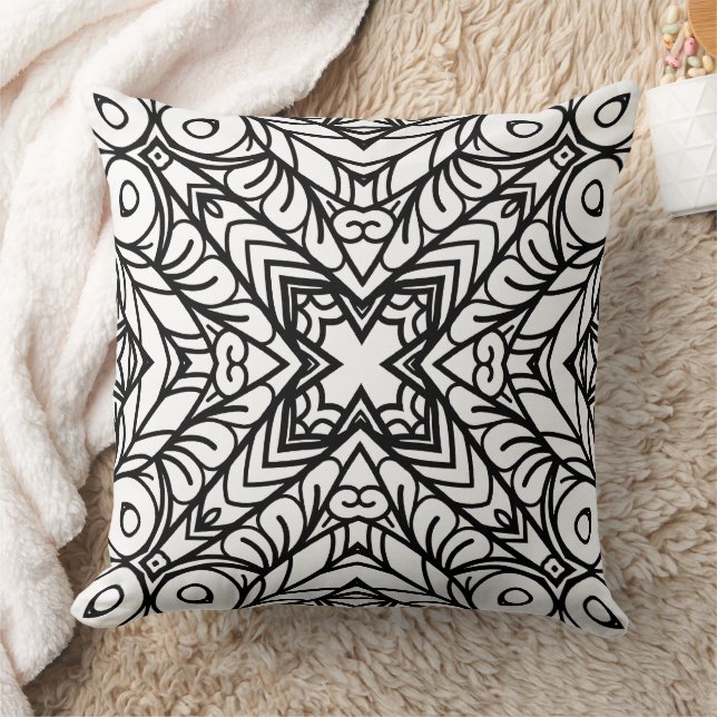 Black and White Mandala Frame Pattern  Cushion (Blanket)