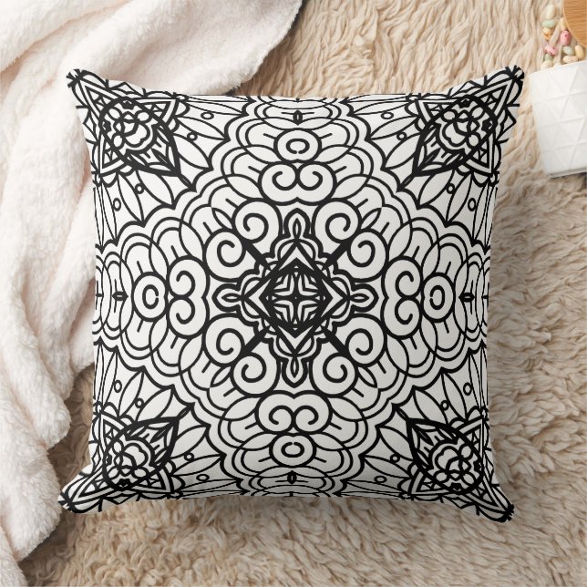 Black and White Mandala Frame Pattern  Cushion (Blanket)