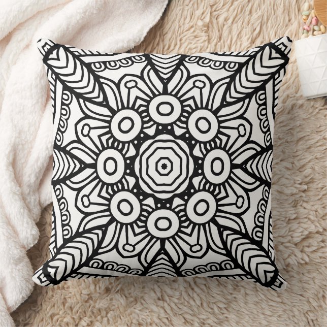 Black and White Mandala Frame Pattern  Cushion (Blanket)
