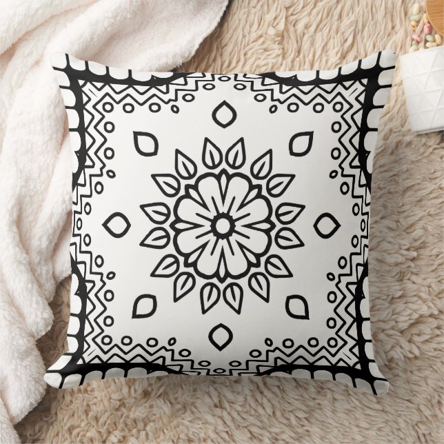 Black and White Mandala Frame Pattern  Cushion (Blanket)