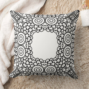 Black and White Mandala Frame Pattern Cushion