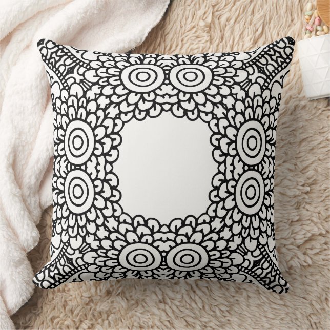 Black and White Mandala Frame Pattern  Cushion (Blanket)
