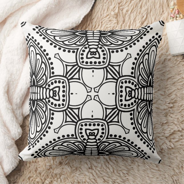 Black and White Mandala Frame Pattern  Cushion (Blanket)