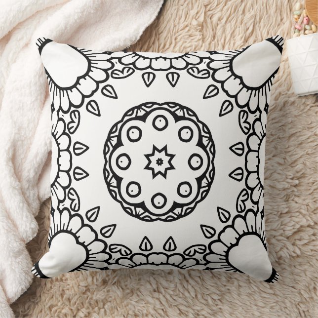 Black and White Mandala Frame Pattern  Cushion (Blanket)