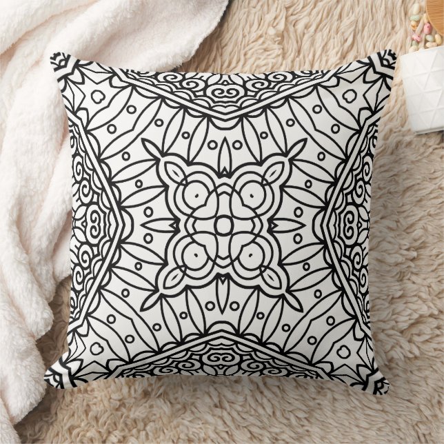 Black and White Mandala Frame Pattern  Cushion (Blanket)