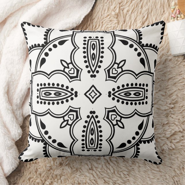 Black and White Mandala Frame Pattern  Cushion (Blanket)