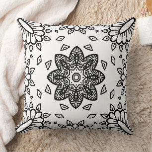 Black and White Mandala Frame Pattern Cushion