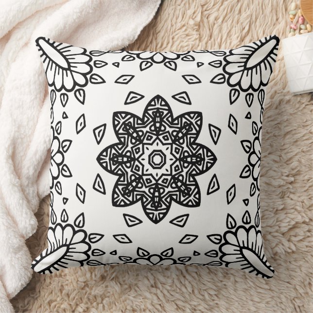 Black and White Mandala Frame Pattern  Cushion (Blanket)
