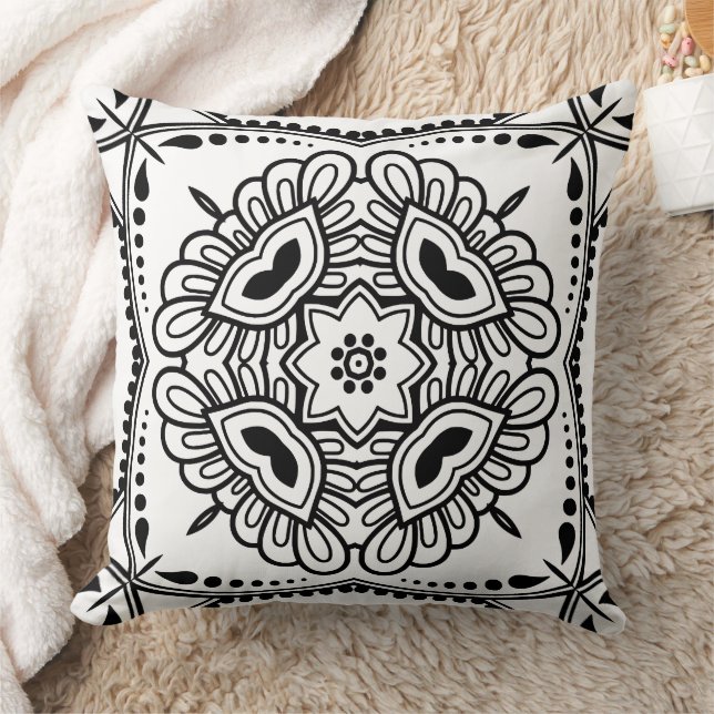 Black and White Mandala Frame Pattern  Cushion (Blanket)