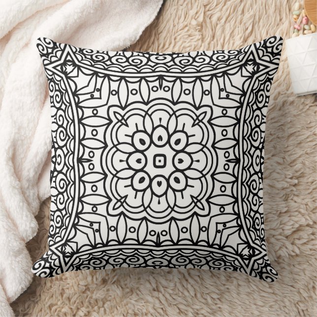 Black and White Mandala Frame Pattern  Cushion (Blanket)