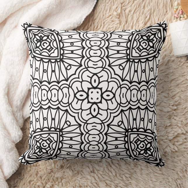 Black and White Mandala Frame Pattern  Cushion (Blanket)