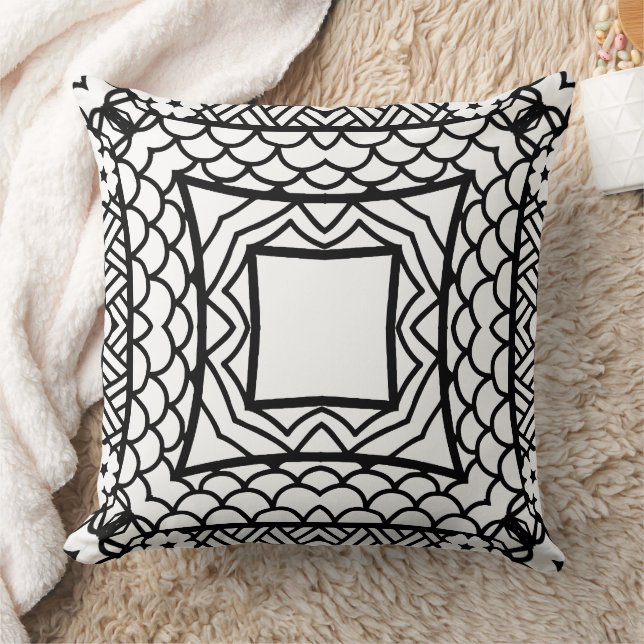 Black and White Mandala Frame Pattern  Cushion (Blanket)
