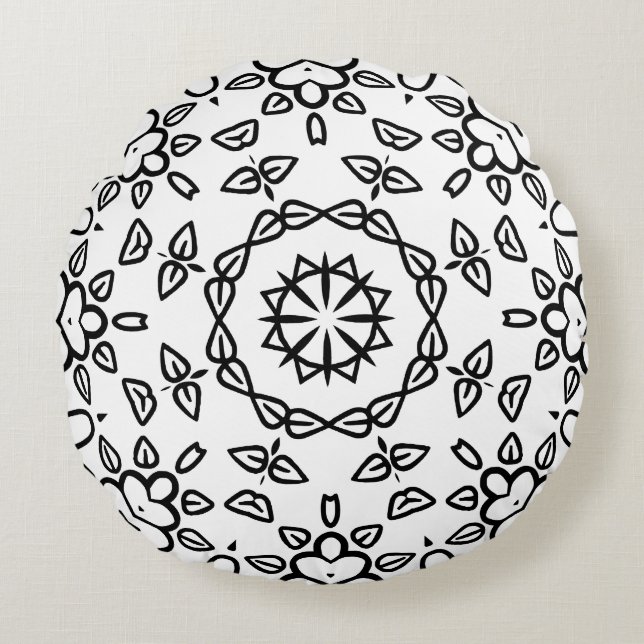 Black and White Mandala Frame Pattern  Round Cushion (Front)