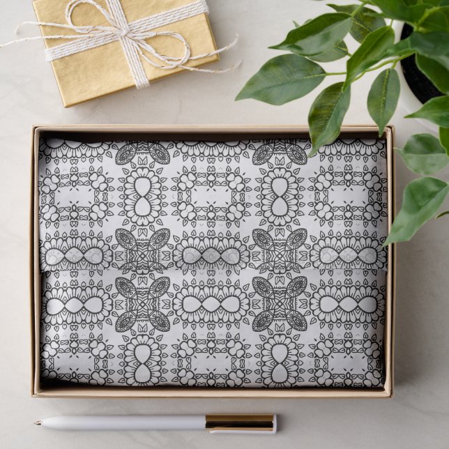 Black and White Mandala Frame Pattern  Tissue Paper (Gift)