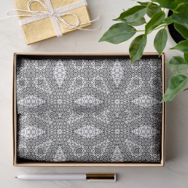 Black and White Mandala Frame Pattern  Tissue Paper (Gift)