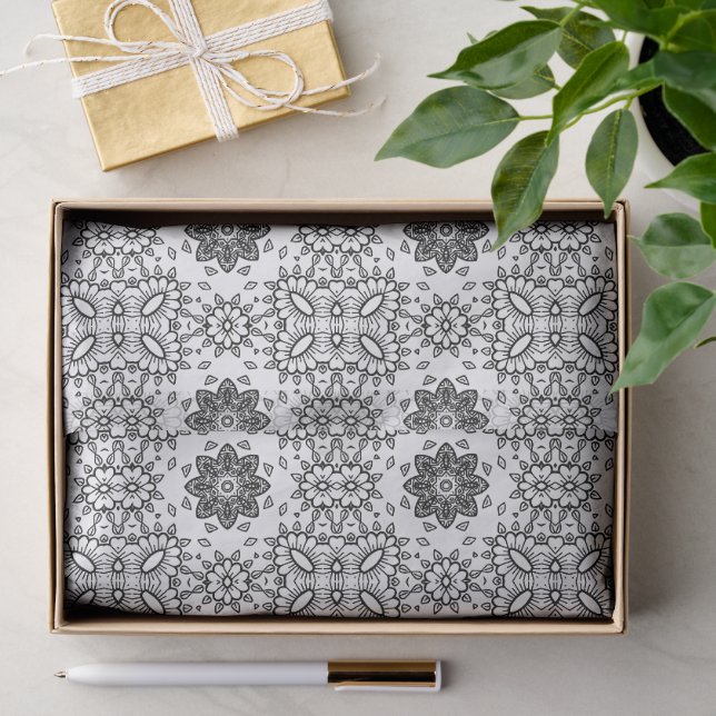 Black and White Mandala Frame Pattern  Tissue Paper (Gift)