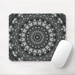 Black and White Mandala Geometric Design Mouse Pad