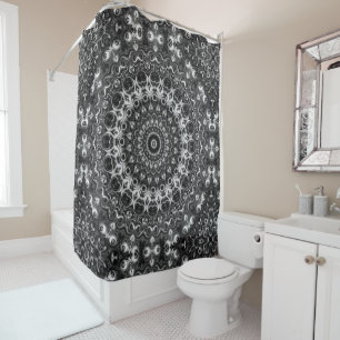 Black and White Mandala Geometric Design Shower Curtain