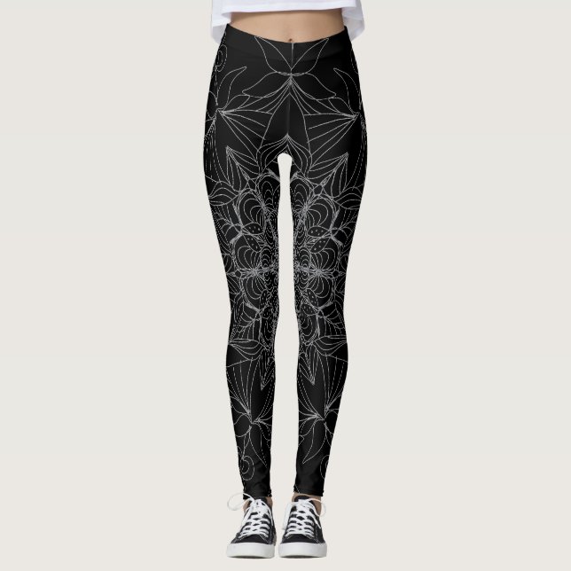 Black and White Mandala Leggings (Front)