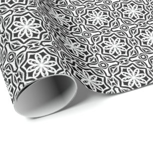 Black and White Mandala lines Pattern 4 Wrapping Paper